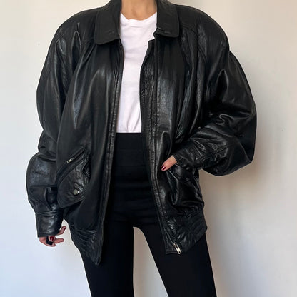 Vintage Bomber black leather jacket