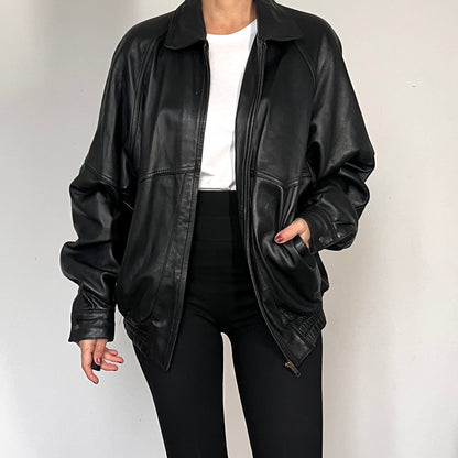 Vintage Bomber black leather jacket