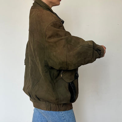 Vintage green Leather Bomber Jacket