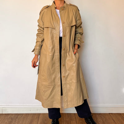 Vintage Beige Leather Trench coat