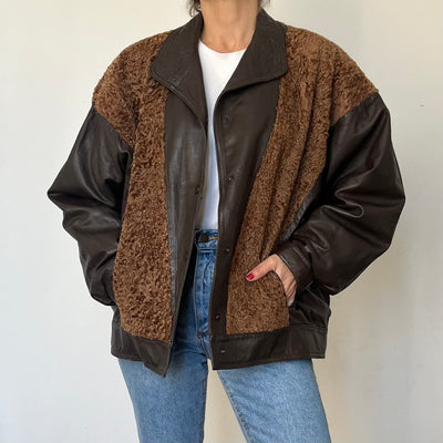 Vintage Leather & Faux Fur Bomber Jacket