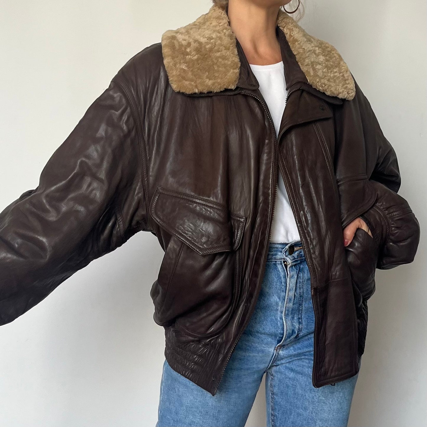 Vintage Aviator Sherpa Brown Leather bomber