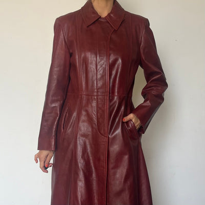 Burgundy leather trench