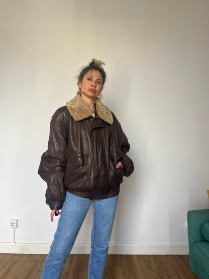 Vintage Aviator Sherpa Brown Leather bomber