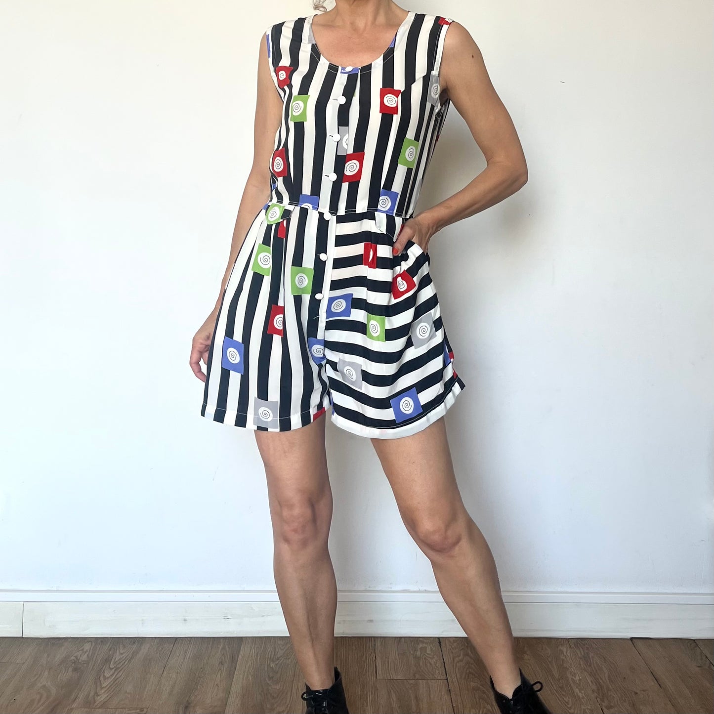 Vintage striped Romper with pockets