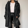 Black leather hooded jacket