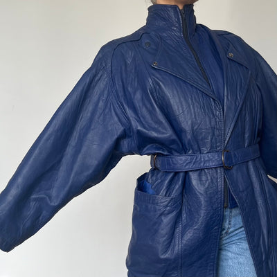 Vintage blue bomber Leather jacket by Genel