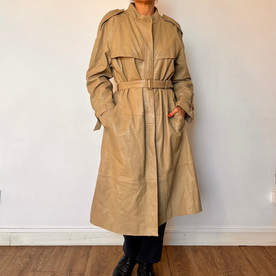 Vintage Beige Leather Trench coat