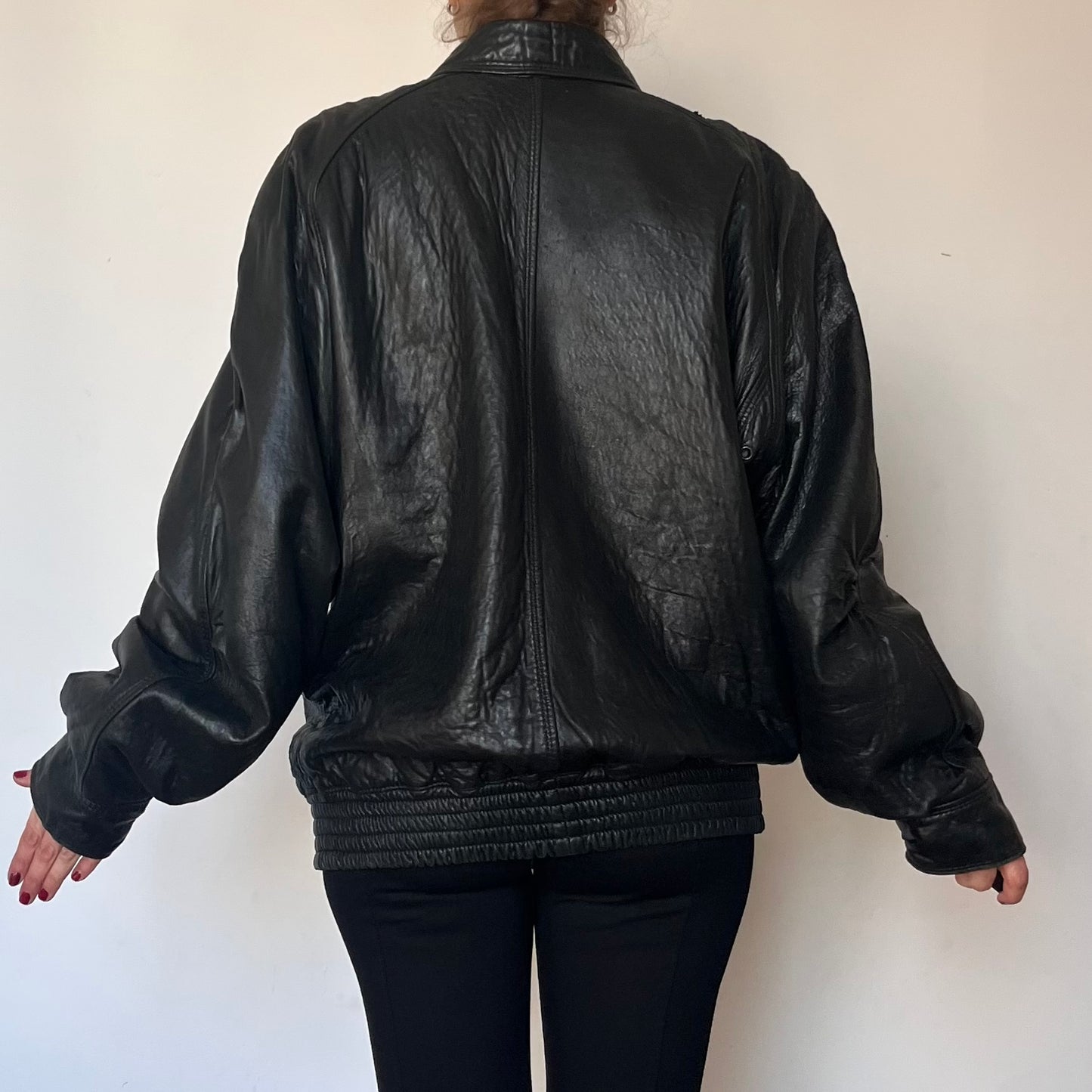 Vintage Bomber black leather jacket