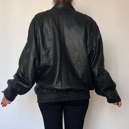 Vintage Bomber black leather jacket