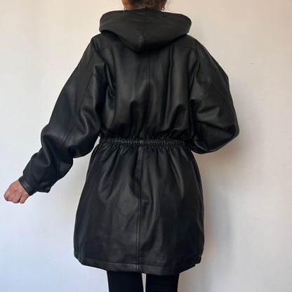 Faux leather hooded jacket