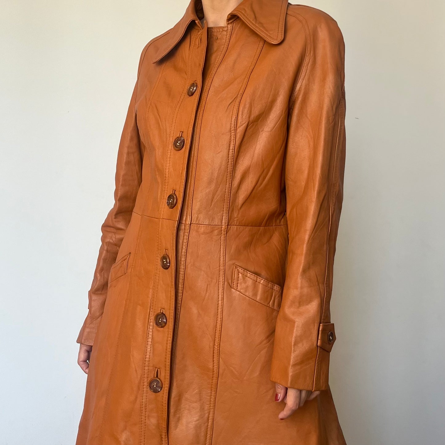 Vintage Brown leather Long Trench Coat