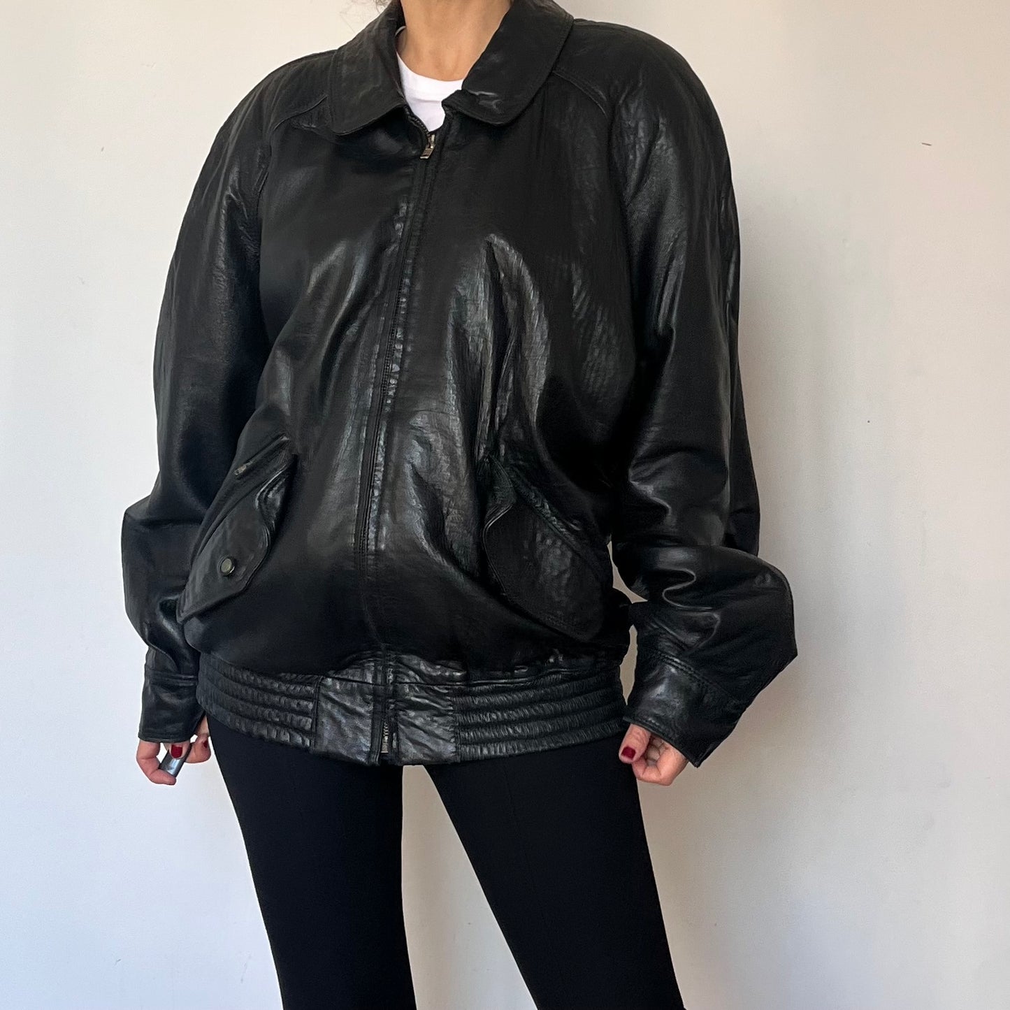 Vintage Bomber black leather jacket