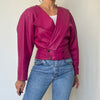 Vintage Fucsia crop Leather Bomber Jacket