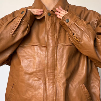Vintage Brown Leather Bomber Jacket