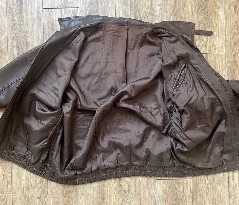 Vintage Brown Leather Bomber Jacket