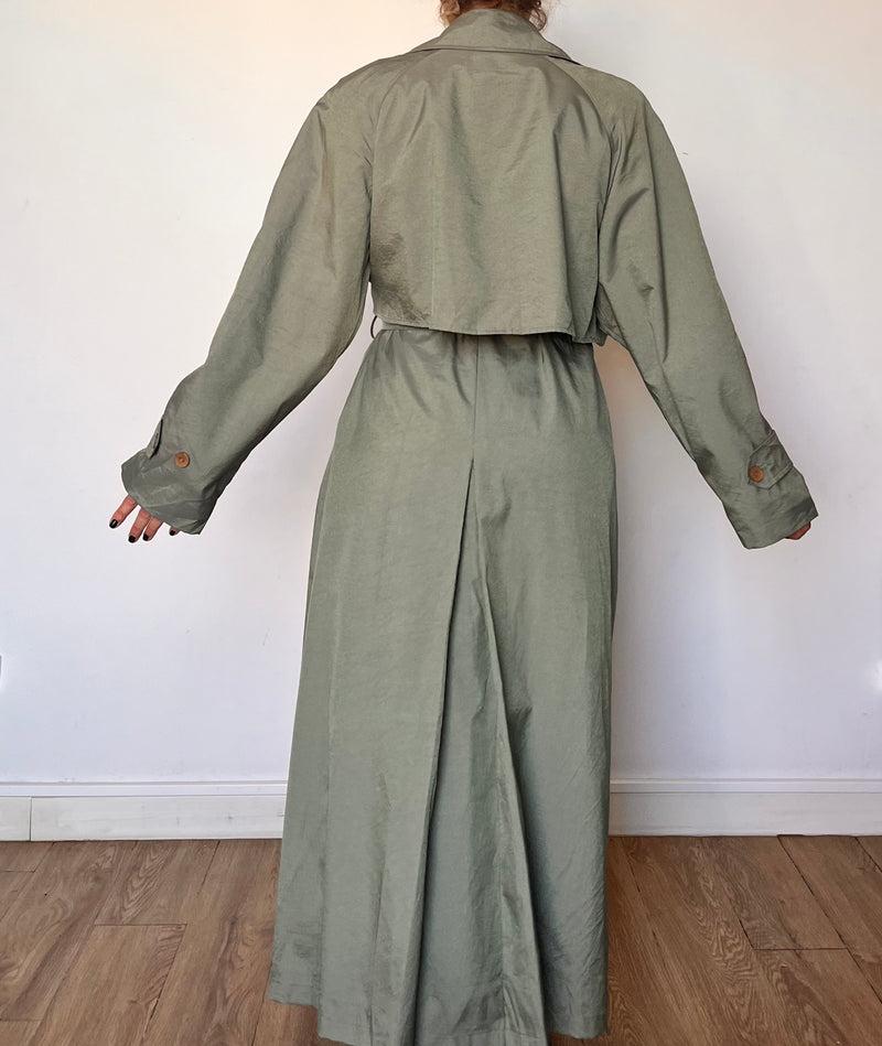 Vintage green Long Trench Coat