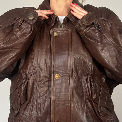 Vintage brown leather Bomber jacket