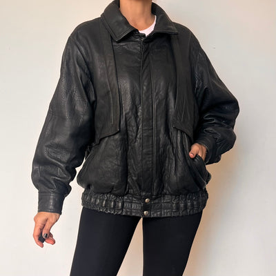 Vintage Bomber black leather jacket