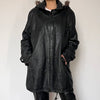 Black leather hooded jacket