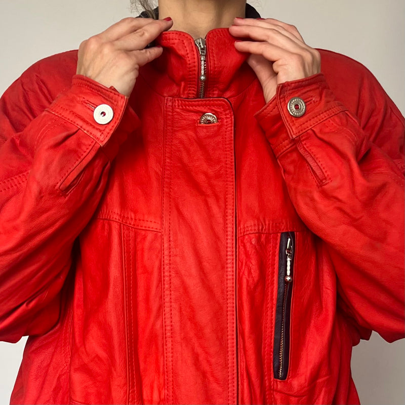 Vintage red Leather Parka Jacket