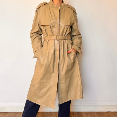 Vintage Beige Leather Trench coat