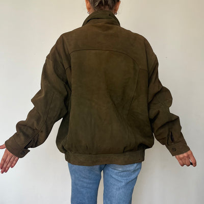 Vintage green Leather Bomber Jacket