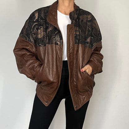 Vintage leather Bomber jacket paisley details