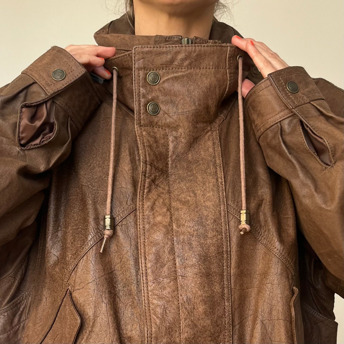 Vintage Brown Leather Bomber Jacket