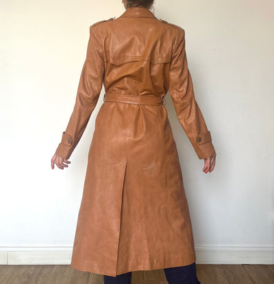 Vintage leather Long Trench Coat