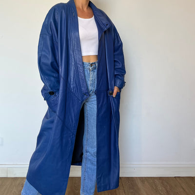 Blue Leather Trench coat