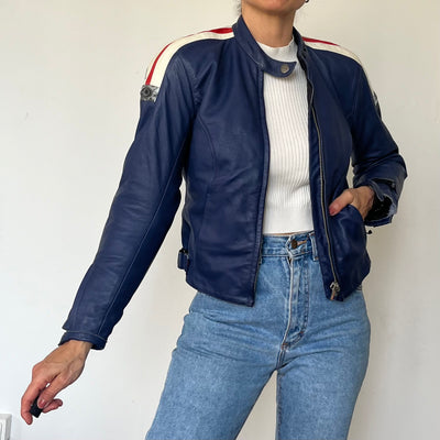 Vintage crop moto leather jacket