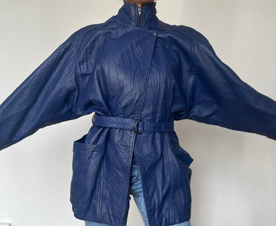 Vintage blue bomber Leather jacket by Genel