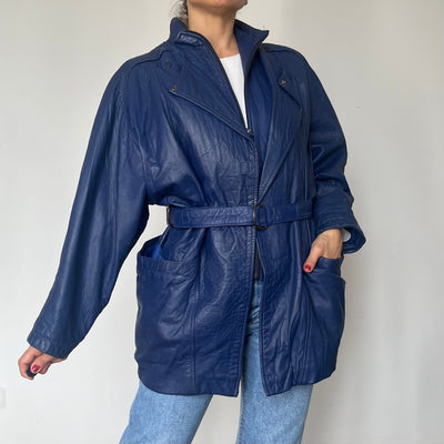 Vintage blue bomber Leather jacket by Genel