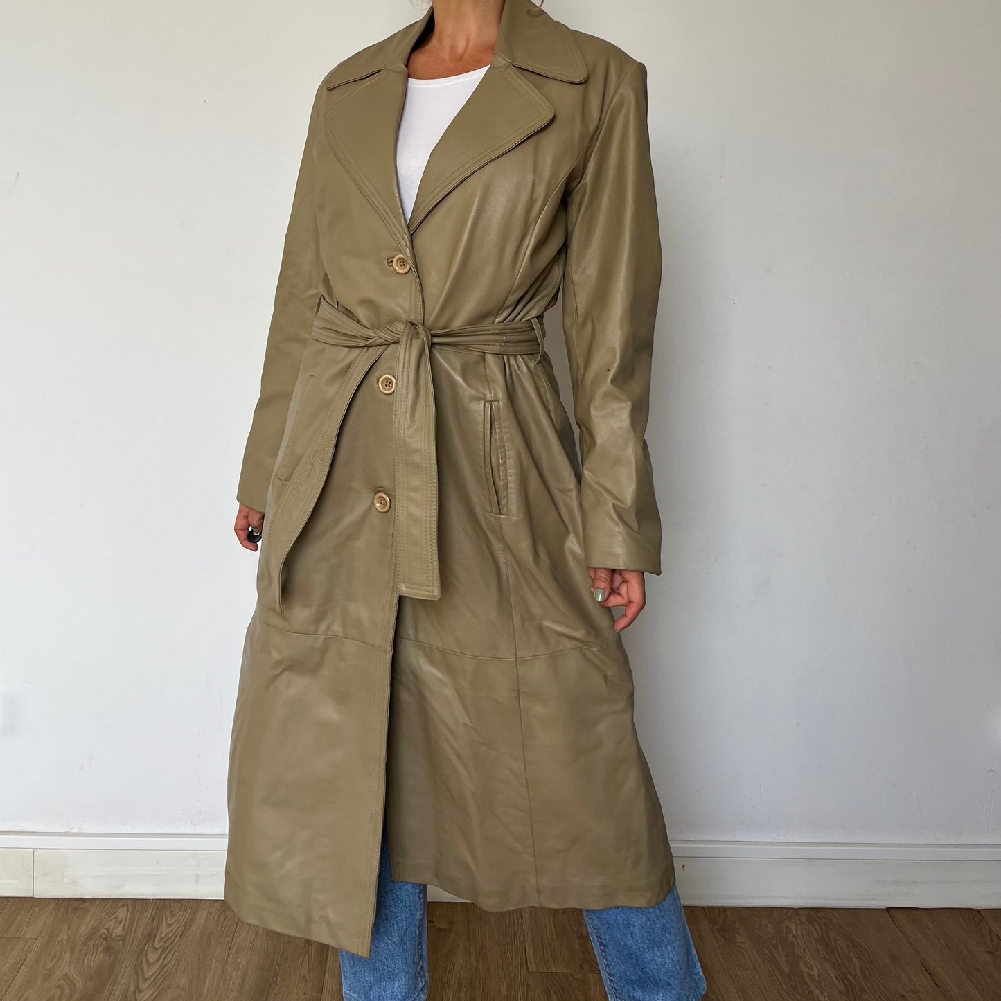 Beige Leather Trench coat