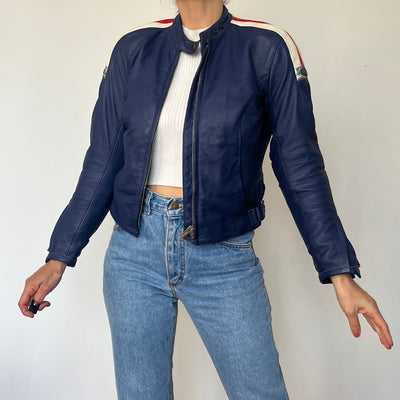 Vintage crop moto leather jacket