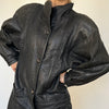 Vintage Black Leather long Overcoat