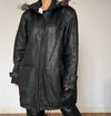 Black leather hooded jacket