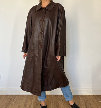 Vintage brown Leather Overcoat