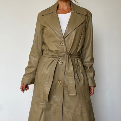 Beige Leather Trench coat