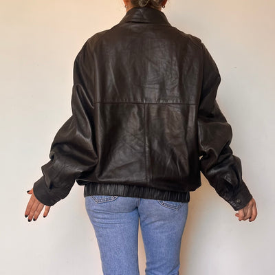 Vintage Brown Leather Bomber Jacket