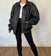 Vintage Black Leather Bomber Jacket