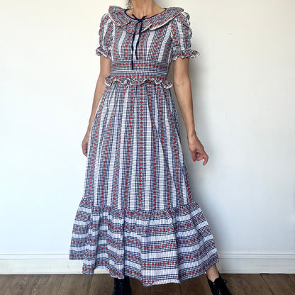Vintage Floral & plaid Long Dress