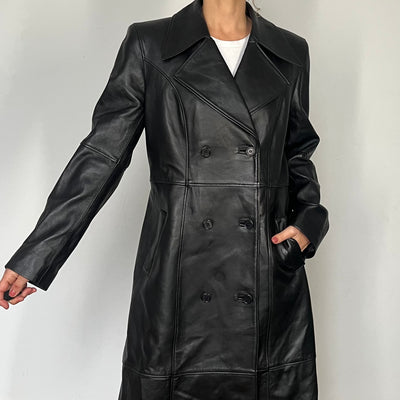 Vintage Black Leather Trench Coat