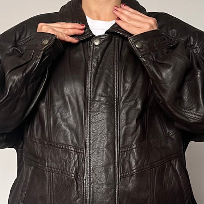 Vintage Bomber dark brown leather jacket