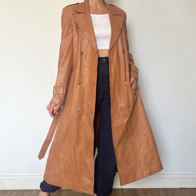 Vintage leather Long Trench Coat