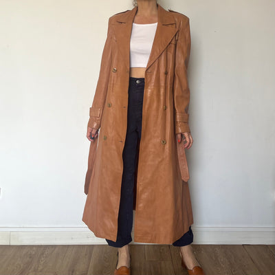 Vintage leather Long Trench Coat