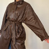 Vintage brown leather Long Trench Coat with belt