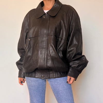 Vintage Brown Leather Bomber Jacket