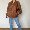 Vintage Brown Leather Bomber Jacket